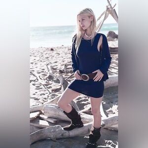 NWT FREE PEOPLE FREE EST SADIE SWEATER MINI DRESS SET CELESTIAL INDIGO